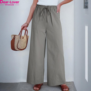 Pantalones Casuales Holgados con Cordón y Cintura Elástica de Color <span class=keywords><strong>Gris</strong></span> Sólido al por Mayor Dear-Lover para <span class=keywords><strong>Mujer</strong></span> - Product Image 1