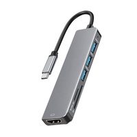 Base de Conexión USB C 6 en 1 de Aleación de Aluminio, Adaptador OTG para USB 2.0/3.0, Lector de Tarjetas SD/Micro SD, Acceso Multipuerto a Datos