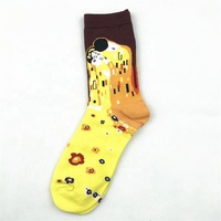 Vente en gros nouveauté artistique Van Gogh peinture chaussettes hommes unisexe drôle Art graphique coton chaussettes d'équipage