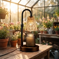 Lampe chauffe-bougie noire décorative avec abat-jour en verre sculpté, cadre métallique, contrôle de la minuterie et variateur d'intensité, avec 2 ampoules, cadeau de Noël