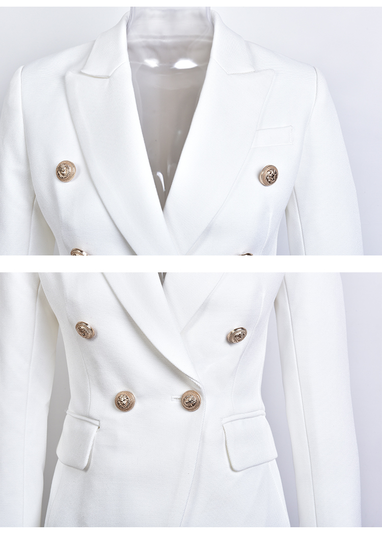 Classic Design Quality Double Breasted Buttons Lady Office Wear Winter Women White Tweed Blazer