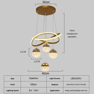 Luminaire de plafond rond en aluminium LED pour salon et chambre à coucher, luminaire moderne rond à deux cercles, lustres sphériques suspendus - Product Image 5
