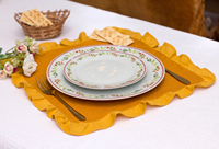 Ensemble de serviettes et de sets de table en lin plissé fait main, design moderne brodé, couleur personnalisable, lavable, rond 60x60cm, respectueux de l'environnement