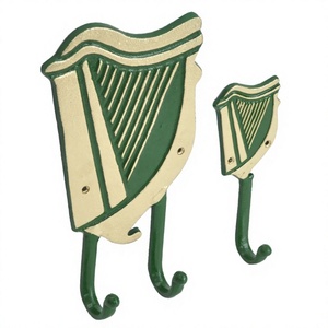 Best Selling Irish Harp Wall Hooks Set of Two Small and <b>Large</b> Size Cast Iron Wall Decorative Hooks Green Coated Best Quality - Product Image 1