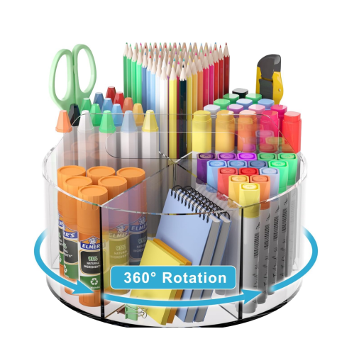 Acrylic Pen Holder for Desk Clear Acrylic Desk Organizer Art Supply Storage Organizer 360 Organizer Rotating Pen Holder for Desk