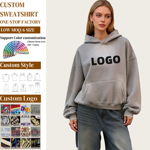 TKAN478 Vente en gros de sweats à capuche pour femmes en coton molletonné uni, délavé à l'acide, surdimensionné, à imprimer, pour l'automne et l'hiver - Product Image 1