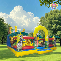 Parcours d'obstacles gonflable en PVC sur le thème de la jungle avec toboggan, installation facile, usage commercial - AIRFUNPRO