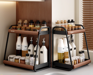PLUS DE DESIGN Support à vaisselle multifonctionnel en bois double couche Panier fonctionnel Support de cuisine - Product Image 1