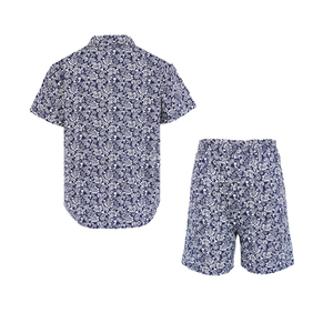 Set Estivo per Bambini, Camicia e Pantaloncini con Stampa Paisley Blu Navy, Completo Due Pezzi con Bandana, Maniche Corte in Cotone per Bambini - Product Image 2