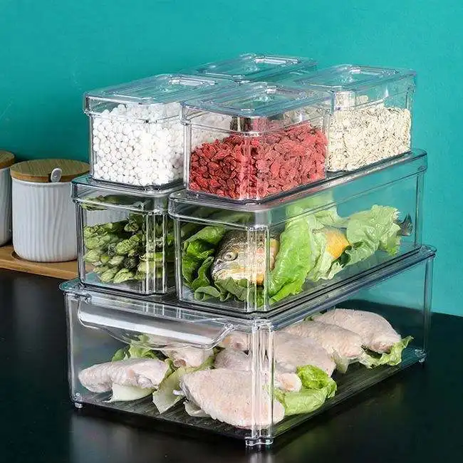 12pcs set Clear Plastic Food Storage Containers Refrigerator Keeping Fresh Plastic Food Storage Box