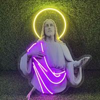 Letrero LED con Estatua de Jesús de Neón, Decoración de Pared con Sagrado Corazón Cristiano, para Hogar, Dormitorio, Iglesia, Auto, Luz Nocturna Religiosa Cyberpunk, Regalo