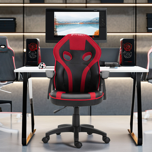 <span class=keywords><strong>Silla</strong></span> giratoria roja para juegos de carreras, <span class=keywords><strong>silla</strong></span> relajante de espalda media de estilo minimalista para estudio en el hogar, Material de cuero sintético para jugadores infantiles - Product Image 1