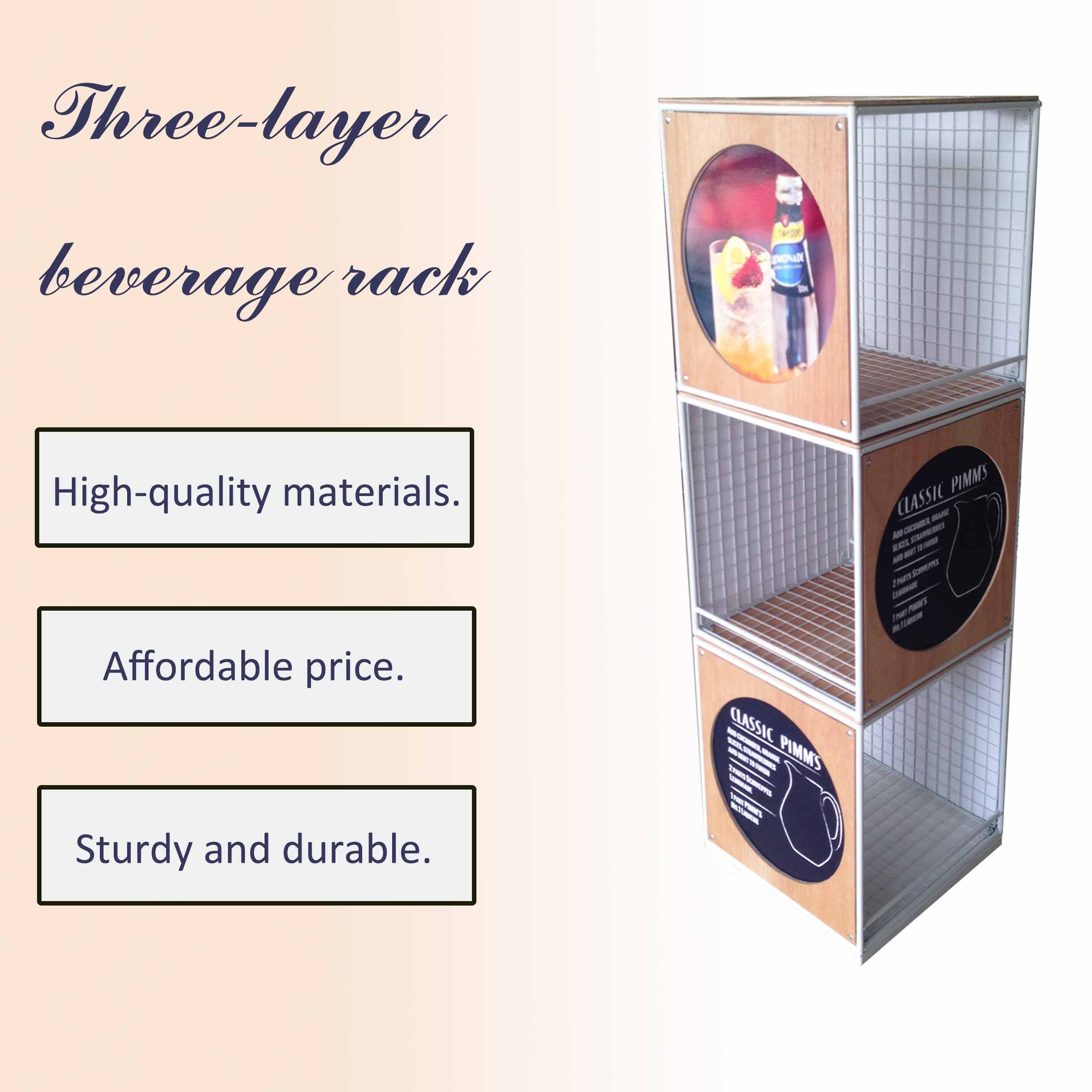 Apache Wine Bottle Display Stand Iron Wire and Plywood Beverage Drinking Cans Display Racks for Retail Shop — view 1