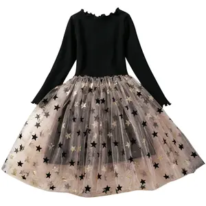 Новые Стильные трикотажные эластичные платья-пачки с длинным рукавом и принтом в виде звезд для девочек
