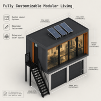 Maison modulaire solaire de luxe hors réseau, type conteneur, avec garage, bureau extérieur, chambre d'hôtes, utilisation hôtelière