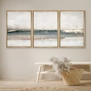 Pintura al óleo de paisaje marino natural con textura minimalista abstracto hecho a mano personalizado enmarcado flotante moderno para pared de oficina de Hotel en casa - Product Image 3