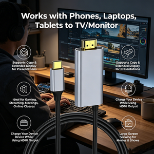 Câble Type-C <span class=keywords><strong>vers</strong></span> <span class=keywords><strong>HDMI</strong></span> 4K HD 65W PD, charge rapide, synchronisation audio, Plug and Play pour téléphone, ordinateur portable, téléviseur - Product Image 4