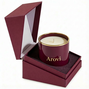Arovi - Bougie parfumée de luxe en cire de soja naturelle, pot en verre rouge, écologique, parfum d'intérieur, cadeau, étiquette privée, personnalisation haut de gamme - Product Image 4