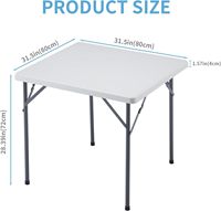Vente directe d'usine, table pliante carrée de 86 cm, table en plastique facile à transporter, empilable, pour utilisation en extérieur
