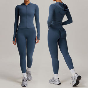 Модный повседневный костюм: топ с капюшоном на молнии и длинными рукавами, расклешенные брюки (модель DTZ9142-<span class=keywords><strong>3</strong></span>) - Product Image 3