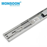 Glissière de tiroir télescopique en acier à roulement à billes, à fermeture amortie, à ouverture par poussée, à extension totale de 45 mm, pour cuisine, salle à manger, chambre et salle de bain