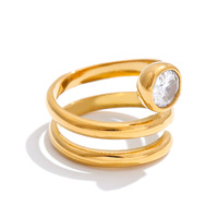 Bague JINYOU 2964 taille 7, minimaliste, spirale, en métal rond, avec zircone cubique, en acier inoxydable, plaqué or 18 carats PVD, bague de charme