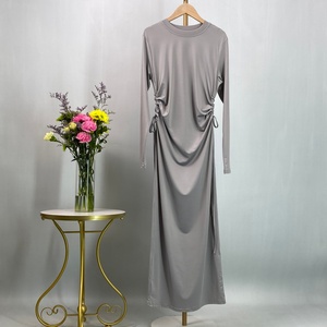 Big Sale Solid Color Abaya <b>Slip</b> Dress with Side Adjustable Strings Long Sleeve for Muslim <b>Women</b> (6736) - Product Image 6