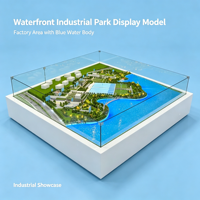 Modèle d'affichage du parc industriel en bord de mer : Bâtiments blancs, zone aquatique bleue, ponts, routes, ceinture verte, éclairage circulaire