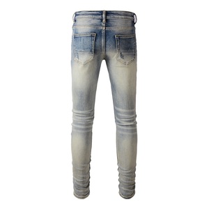 <span class=keywords><strong>Jeans</strong></span> Vintage Blu da <span class=keywords><strong>Uomo</strong></span> Slim Fit in Denim Distressed, Pantaloni Strappati e Distrutti, Stile Streetwear Hip Hop, Vendita all'Ingrosso - Product Image 3