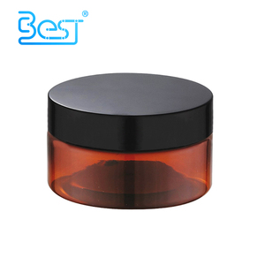 100ml 150ml 200ml 250ml 300ml cosmetic cream hair gel food scrub butter container amber PET PCR plastic jar with black screw lid