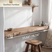 Table à manger murale en bois massif pour petites maisons, avec un ton bois crémeux - Design rectangulaire minimaliste en bois de camphre irrégulier