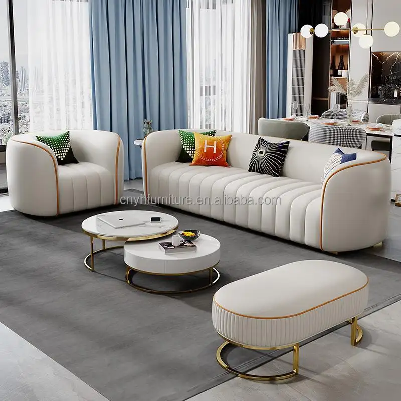 Sofá morado italiano nórdico de hierro clásico sala de estar moderna lujosa de cuero con respaldo alto sofás Chesterfield baratos