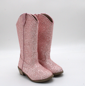 Bottes de cowboy et cowgirl en cuir à talon en bois en gros, chaussures à paillettes pour enfants en gros pour filles - Product Image 4