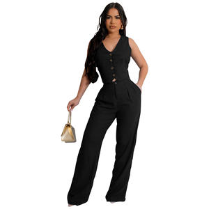 AL265 Ensemble Deux Pièces <span class=keywords><strong>Femme</strong></span> Été 2026 Gilet en Lin et <span class=keywords><strong>Pantalon</strong></span> de Costume Décontracté Uni Tenue OL de Bureau pour <span class=keywords><strong>Femme</strong></span> - Product Image 6
