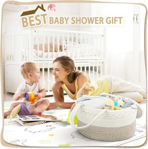 Organizador <span class=keywords><strong>de</strong></span> Pañales Portátil para Auto, Cesta <span class=keywords><strong>de</strong></span> Almacenamiento <span class=keywords><strong>de</strong></span> Pañales para Bebé <span class=keywords><strong>de</strong></span> Cuerda <span class=keywords><strong>de</strong></span> Algodón, con Tapa Divisora Extraíble y Correas para Hombro - Product Image 2