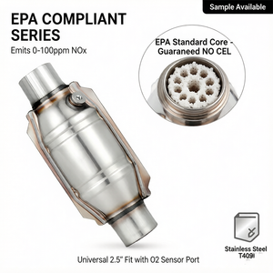 符合 EPA 标准的 <span class=keywords><strong>2</strong></span>.5 英寸通用催化转换器，带 O2 传感器端口，高流量 400 电池单元，不锈钢材质，性能卓越，适合 53005 - Product Image 1
