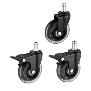 2 Inch Steel Swivel Castor <strong>Wheels</strong> for Office Chair Threaded Brake Transparent Polyurethane PU with <strong>Locking</strong> Stem <strong>Caster</strong> - Product Image 2