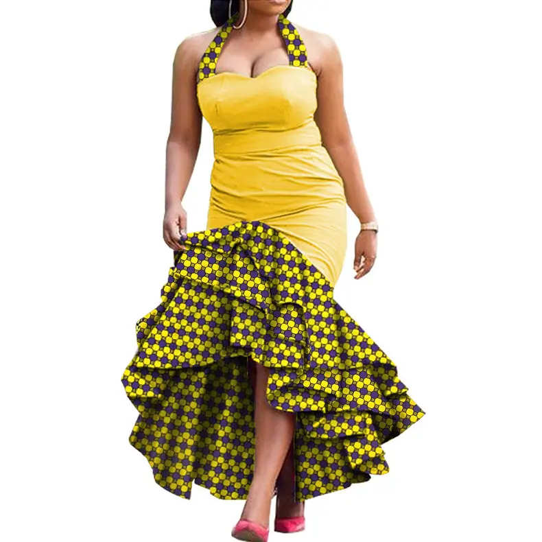 Fashion African Dresses for Women Print Cotton Sleeveless Bodycon Party Midi African Dress