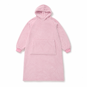 Pink Modern Oversized Long Wearable Blanket Hoodie Soft Plush Fleece Lounger Robe Cozy Full Length Hooded Sleepwear Women 100%