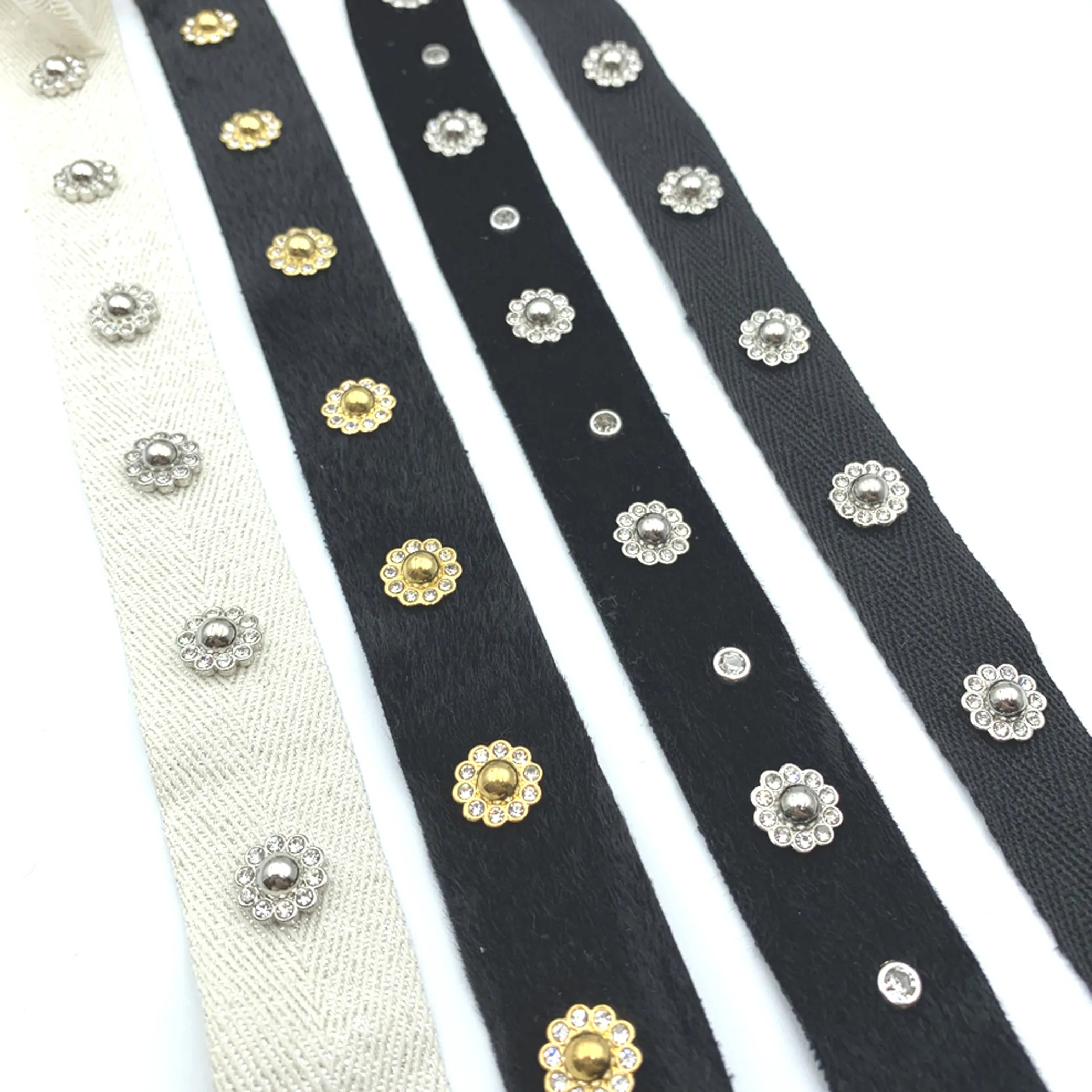 stud type lace trim with metal rivet tape using on garments ribbons