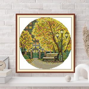 <span class=keywords><strong>Kit</strong></span> de broderie au point de croix « Automne Tranquille » sur toile Aida 16/14/11CT avec fils <span class=keywords><strong>DMC</strong></span> – <span class=keywords><strong>Kit</strong></span> d'artisanat pour adultes – Toile à broder - Product Image 1