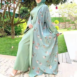 2026 Venta al por mayor: Elegante mono Abaya floral abierto para mujer, diseño modesto, gabardina de poliéster para otoño, <span class=keywords><strong>ropa</strong></span> musulmana de moda - Product Image 3