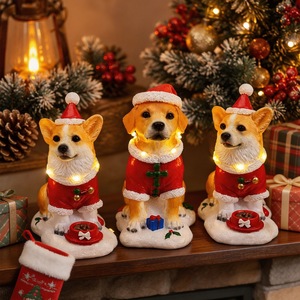 Figurines de chien de Noël musicales lumineuses, 2 styles Corgi Golden Retriever en résine avec 8 chansons de Noël, décoration de table - Product Image 2