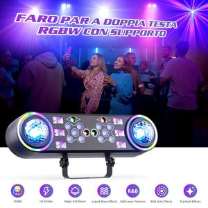 Mini projecteur LED rotatif 7-en-<span class=keywords><strong>1</strong></span> à effets colorés, lumière DJ DMX RGBW, boule magique, éclairage à faisceau, stroboscope, laser, projecteur PAR avec trépied - Product Image 4