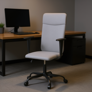 Sedia da Ufficio in Tessuto Grigio Chiaro con Braccioli Fissi, Base Girevole, Telaio in Metallo, Design Ergonomico per Uso Ufficio - Product Image 2