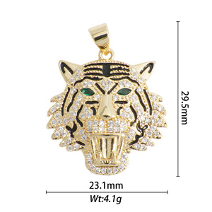 Full Diamond Tiger Head Heart Pendant Unisex Necklace Everyday Wear Copper Plated Synthetic Diamond Round Brilliant Cut - Product Image 3