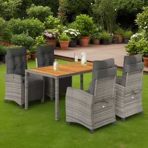 Dark Grey <b>Rattan</b> Garden <b>Dining</b> Set 4 Seater Teak <b>Table</b> Weather Resistant Outdoor Furniture Contemporary Style - Product Image 2