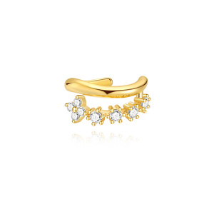 Pendiente de Oreja Minimalista y Elegante de Plata S925 con Estrella de Ocho Puntas y Flor de Cuatro Pétalos con Circonita 5A, Diseño sin Perforación - Product Image 1