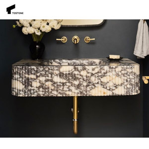Tostone bianco Calacatta Viola marmo naturale lavello a parete per la casa moderna Villa Hotel bagno bagno interno vanità - Product Image 4