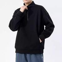 Sweater Fleece Polar Kerah Tegak Santai Model Longgar dengan Ritsleting Seperempat dan Bordir Chenille, Pullover Musim Dingin